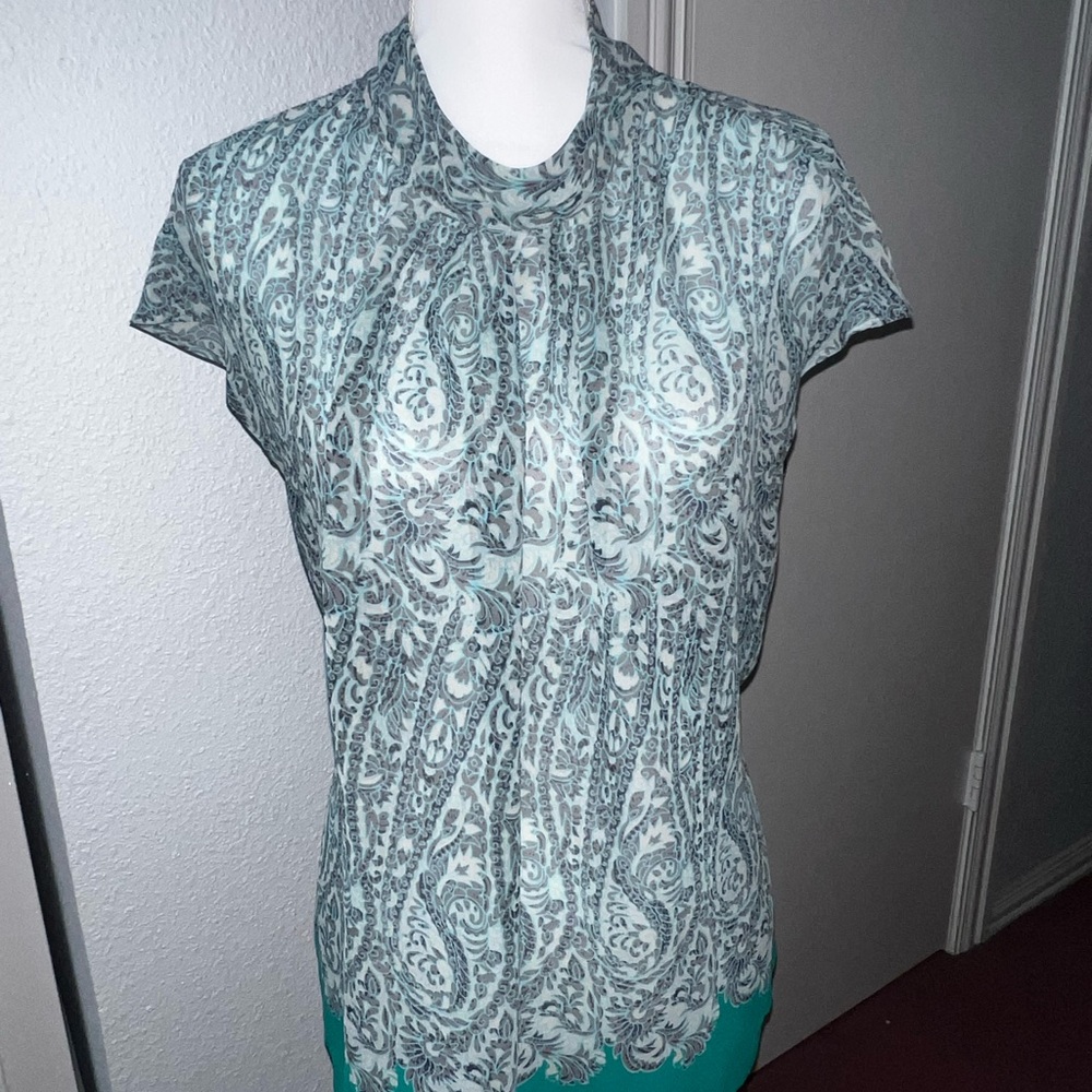 New York & Company Teal Paisley Blouse